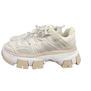 Bershka White Platform Sneakers Unisex Chunky Beige Womens 9 Mens 7